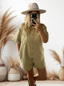 Combishort en jean beige Basile