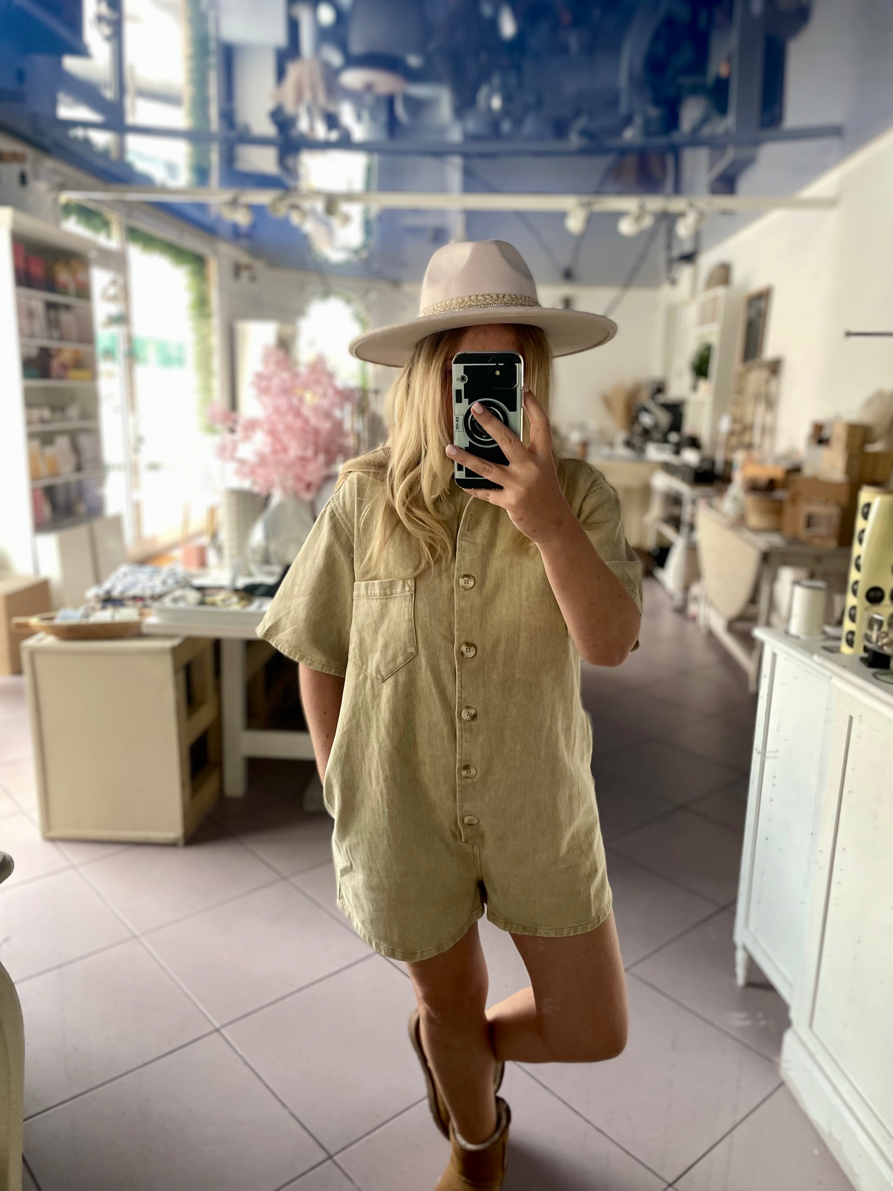 Combishort en jean beige Basile