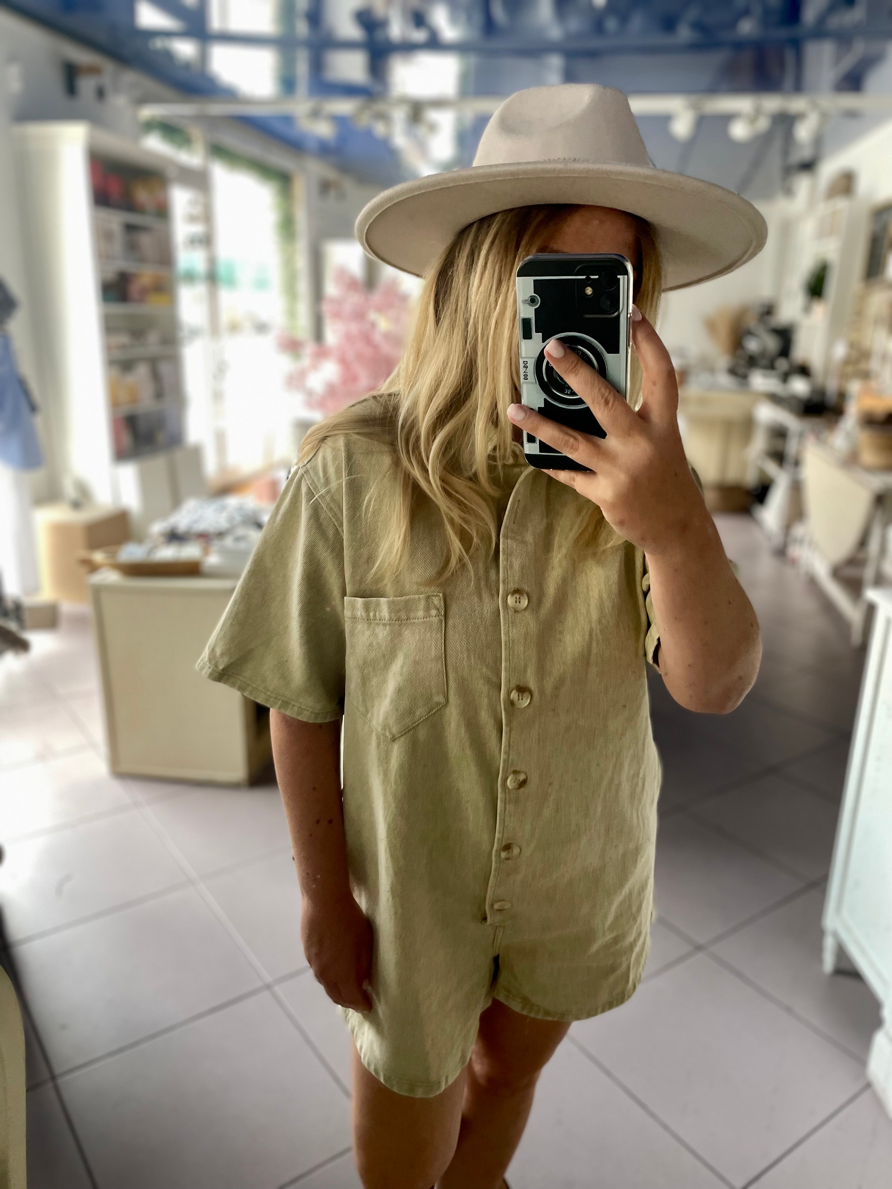 Combishort en jean beige Basile