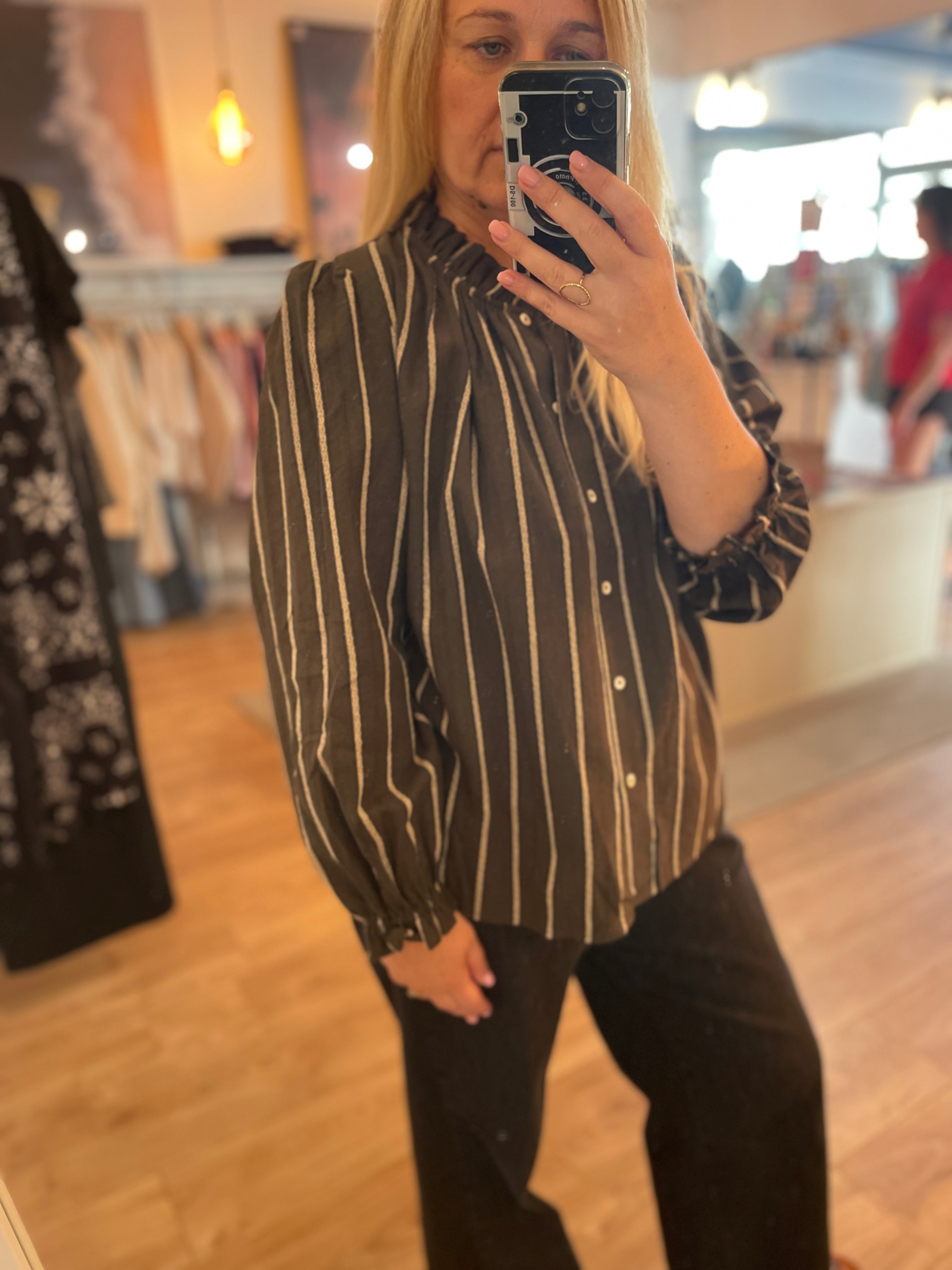 Blouse rayée kaki Léonie