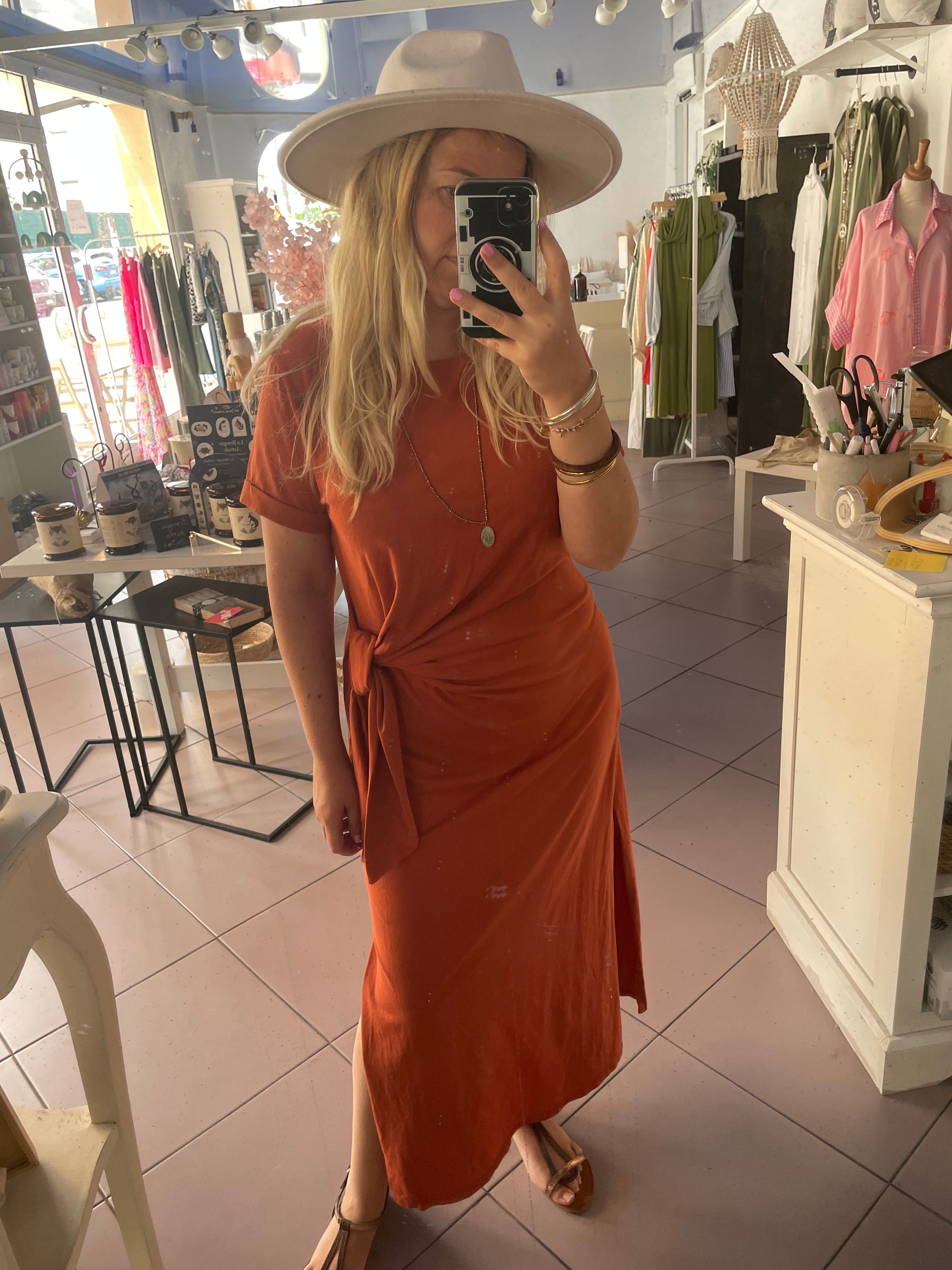 Robe longue noeud terracota