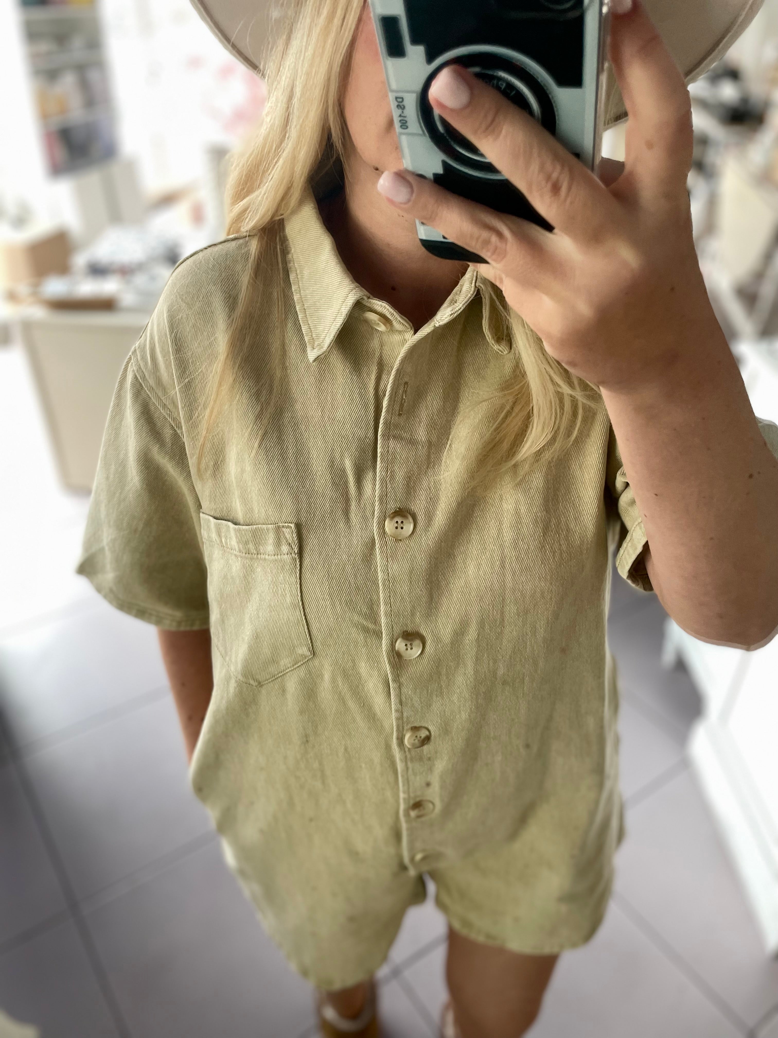 Combishort en jean beige Basile