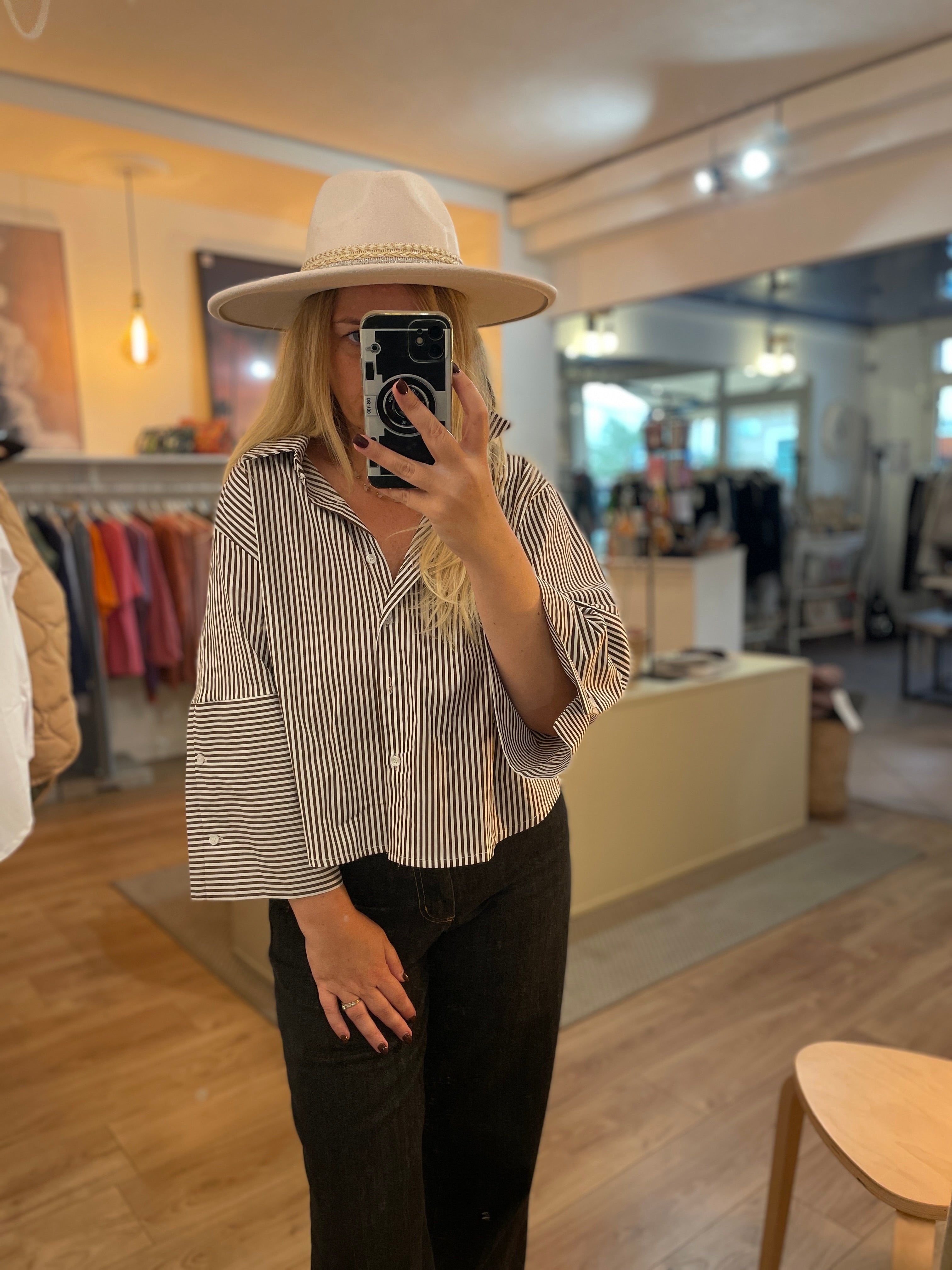 Chemise crop rayure marron