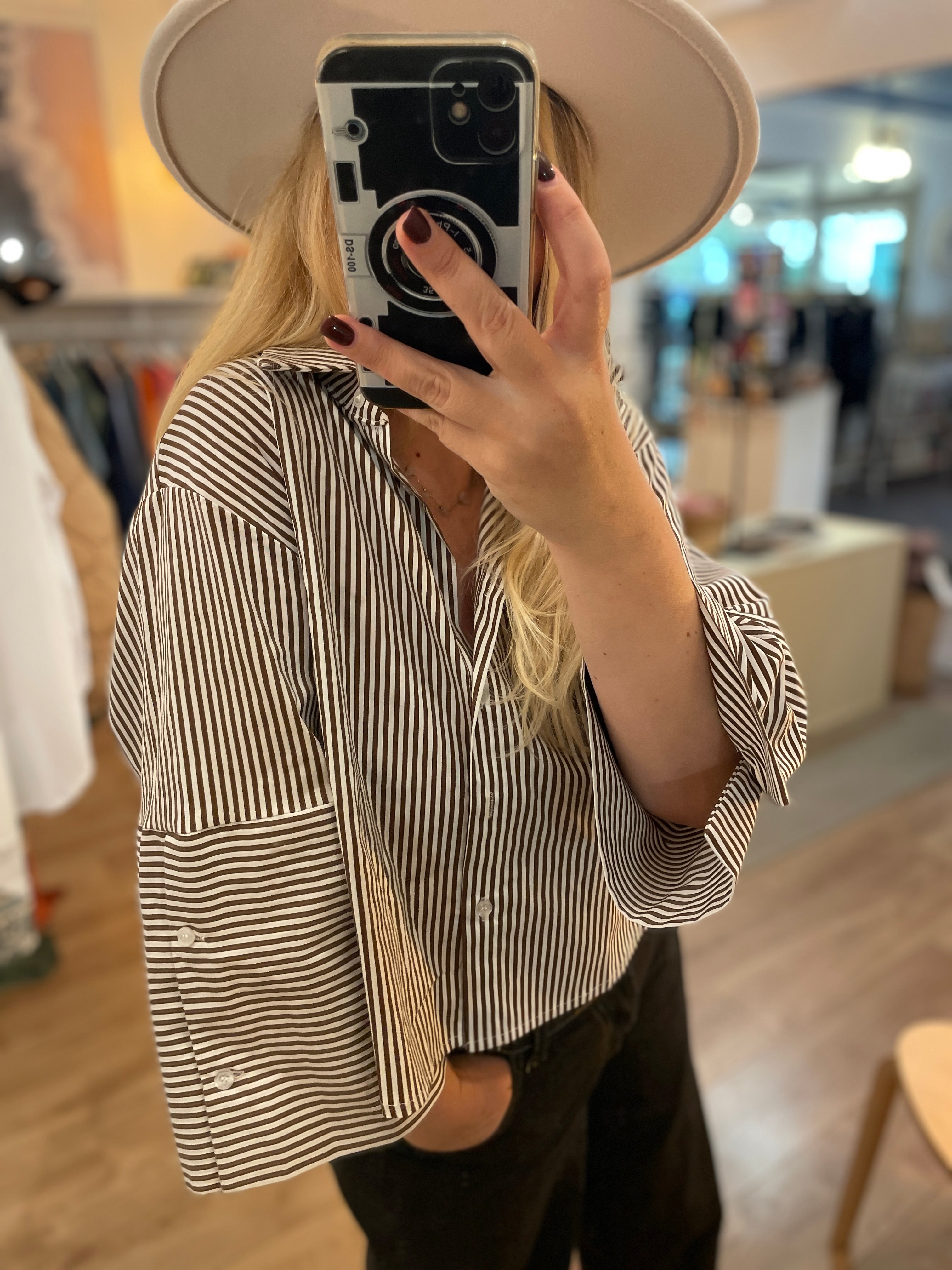 Chemise crop rayure marron