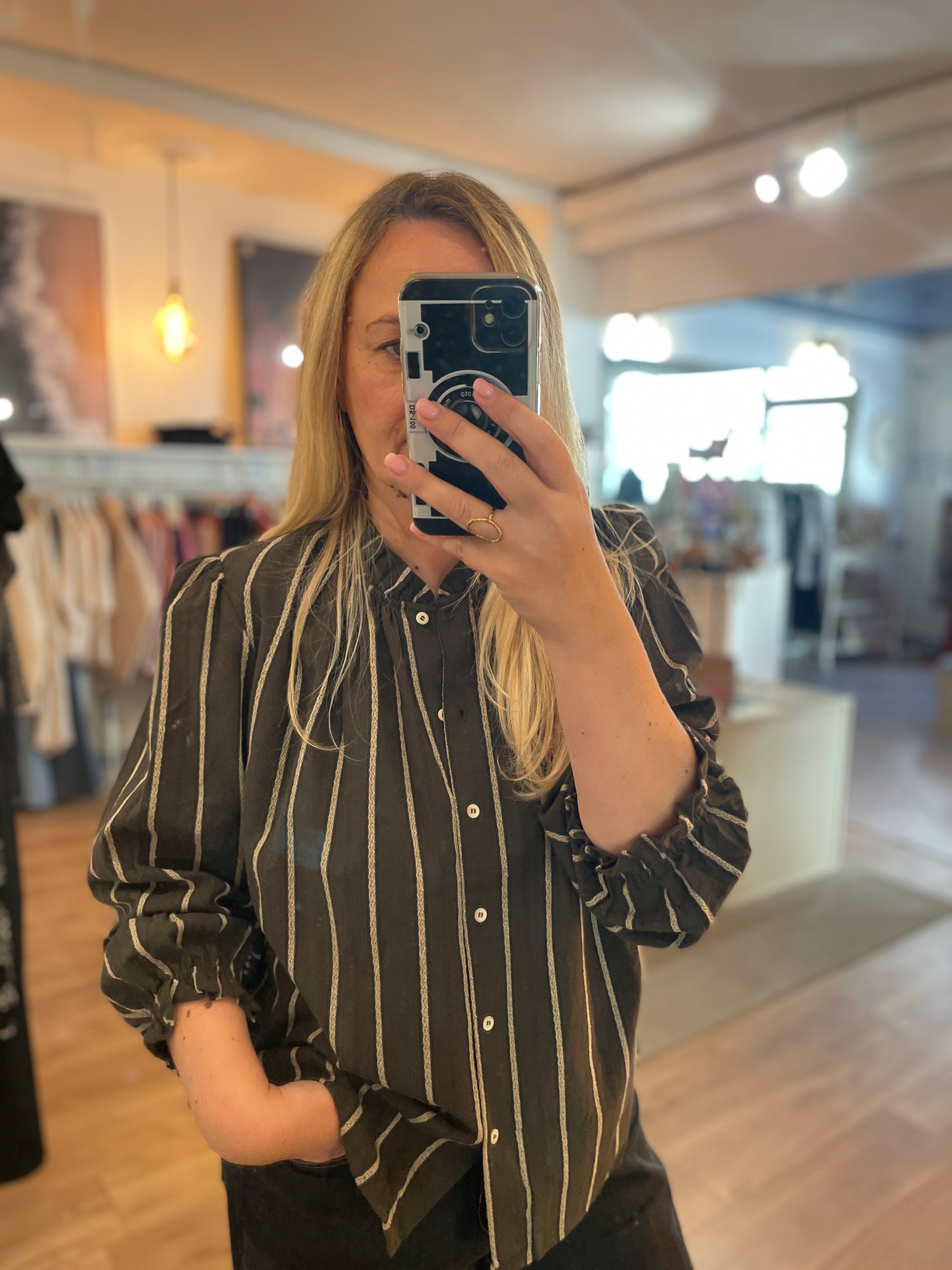 Blouse rayée kaki Léonie