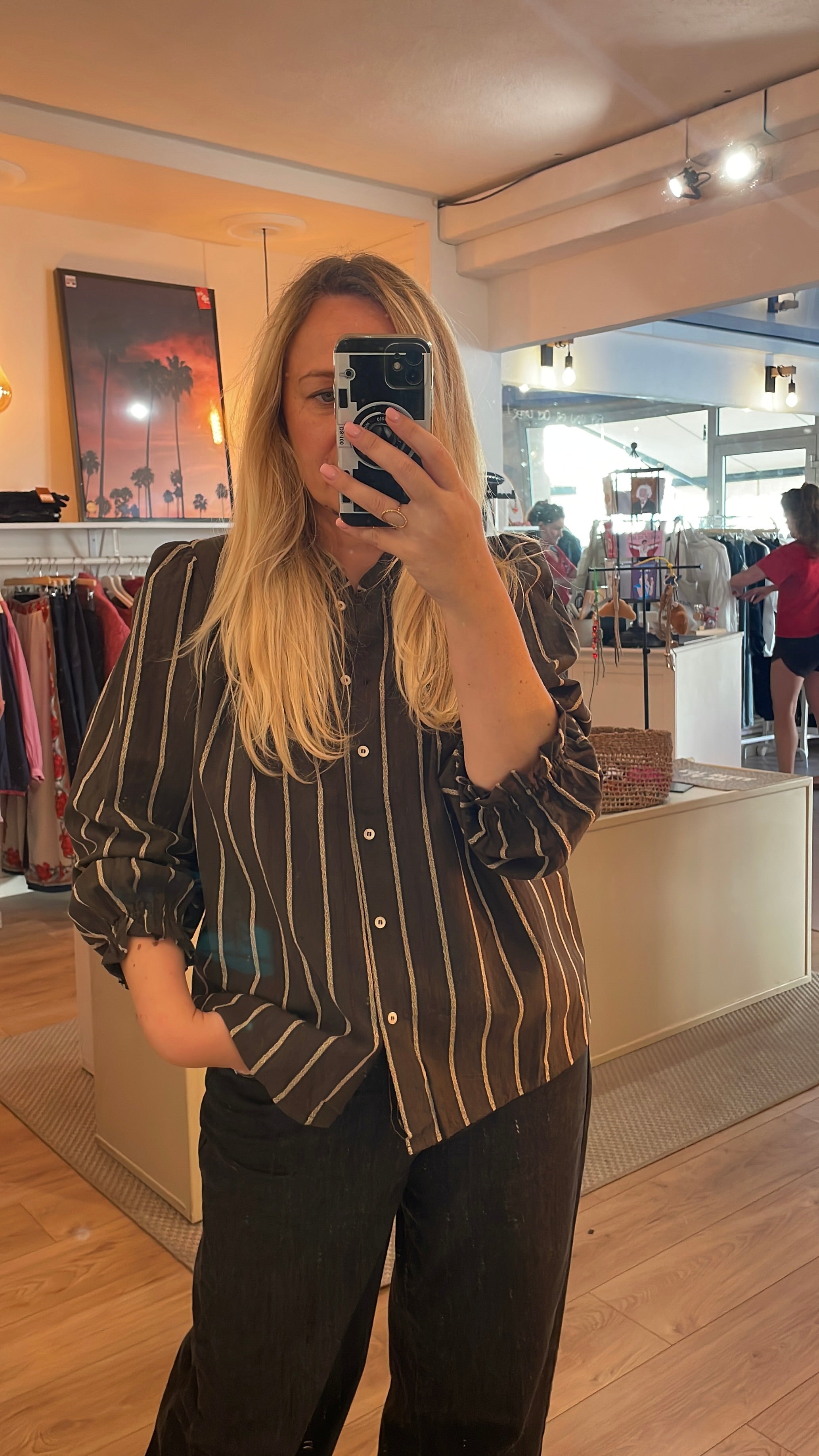 Blouse rayée kaki Léonie