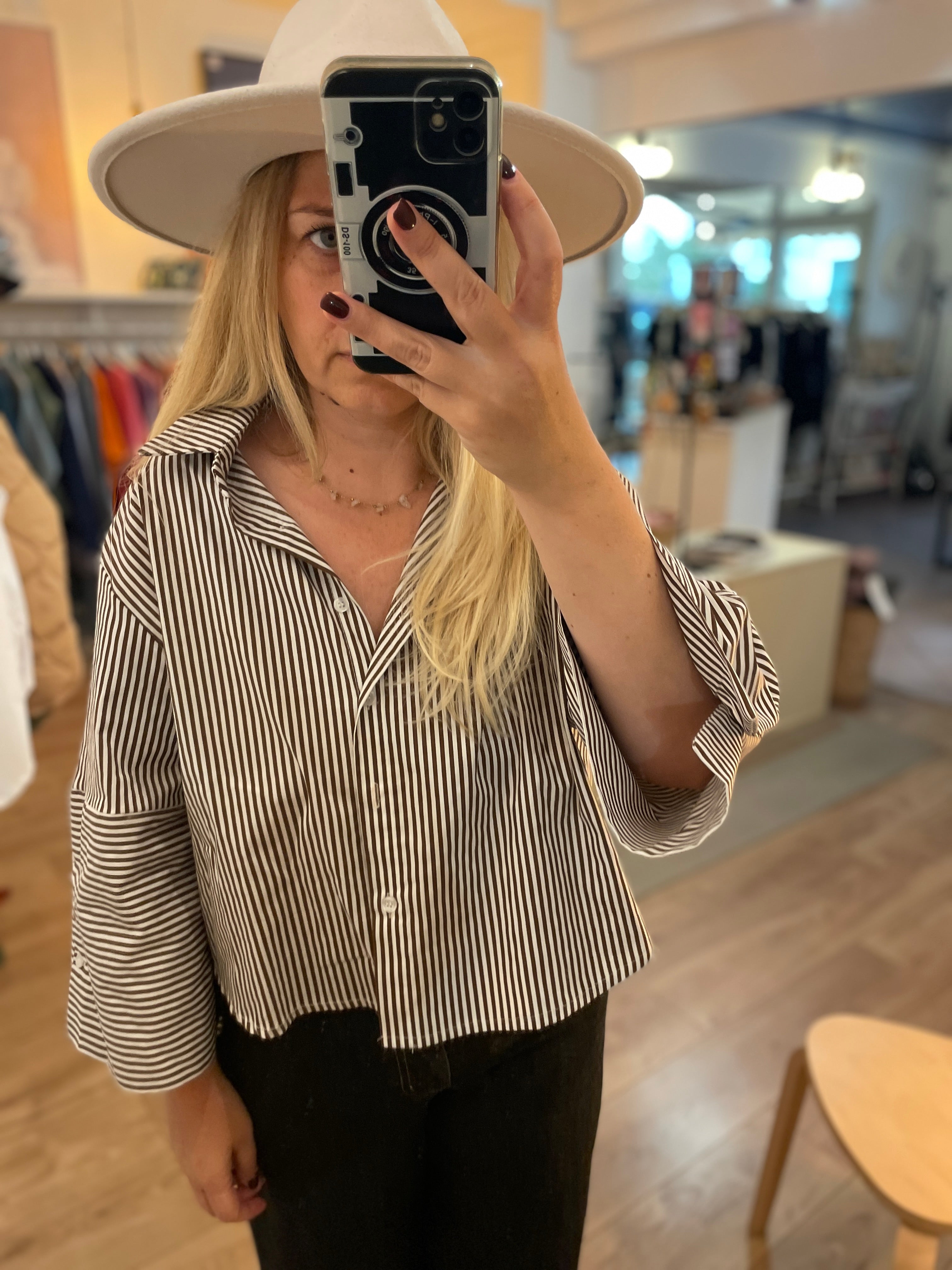 Chemise crop rayure marron