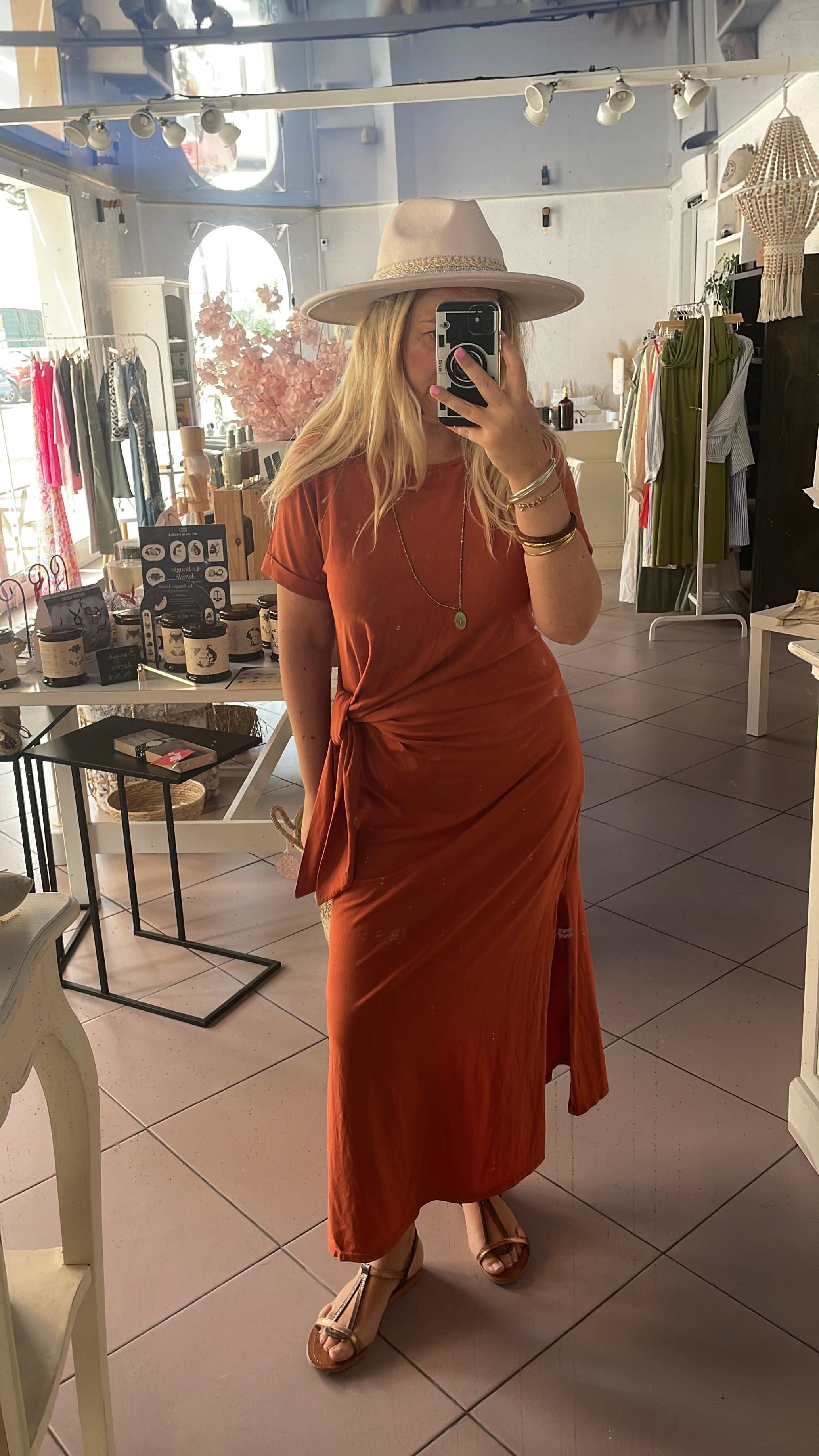 Robe longue noeud terracota