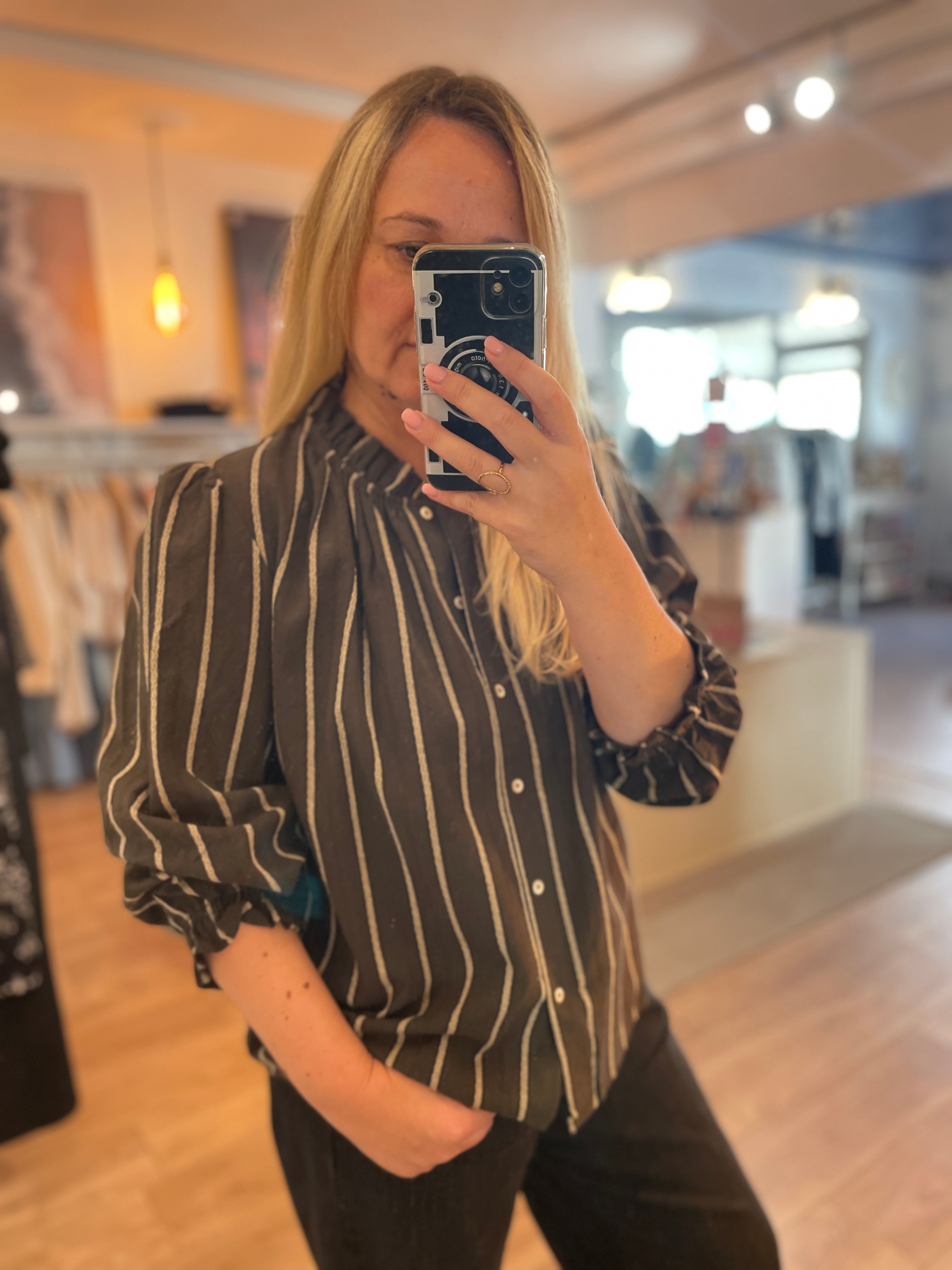Blouse rayée kaki Léonie