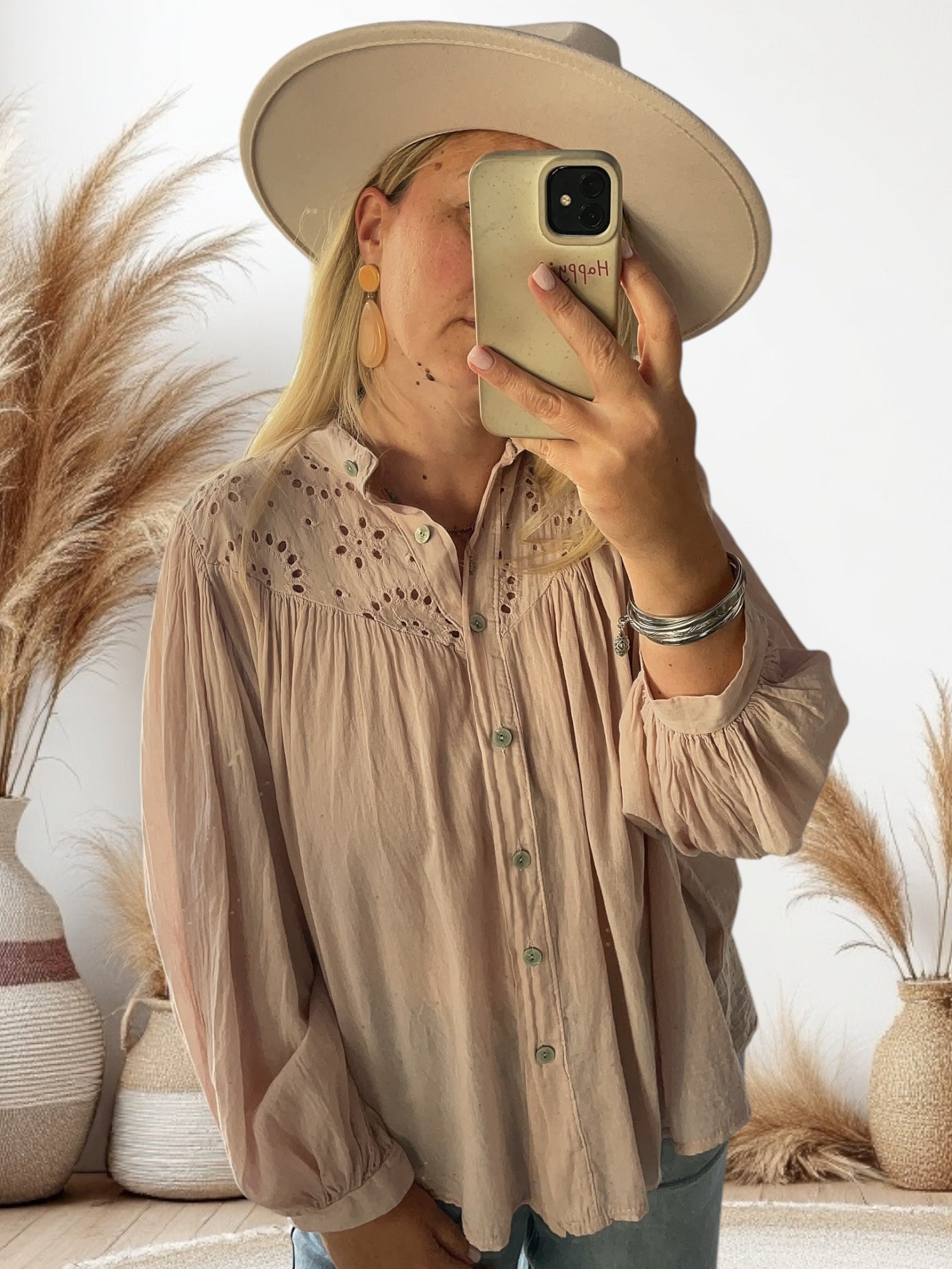Blouse bohème rose poudrée Lucia