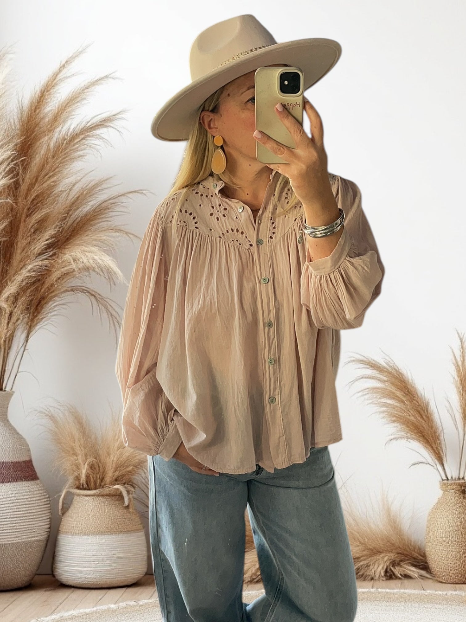 Blouse bohème rose poudrée Lucia